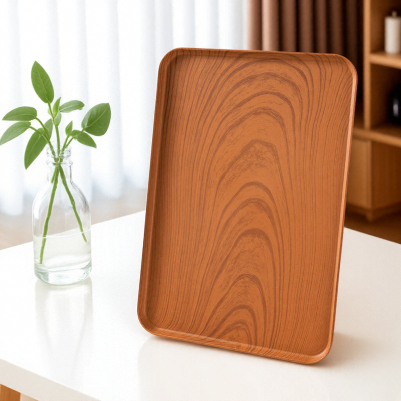 密胺托盘仿木纹圆形盘子隔热杯垫