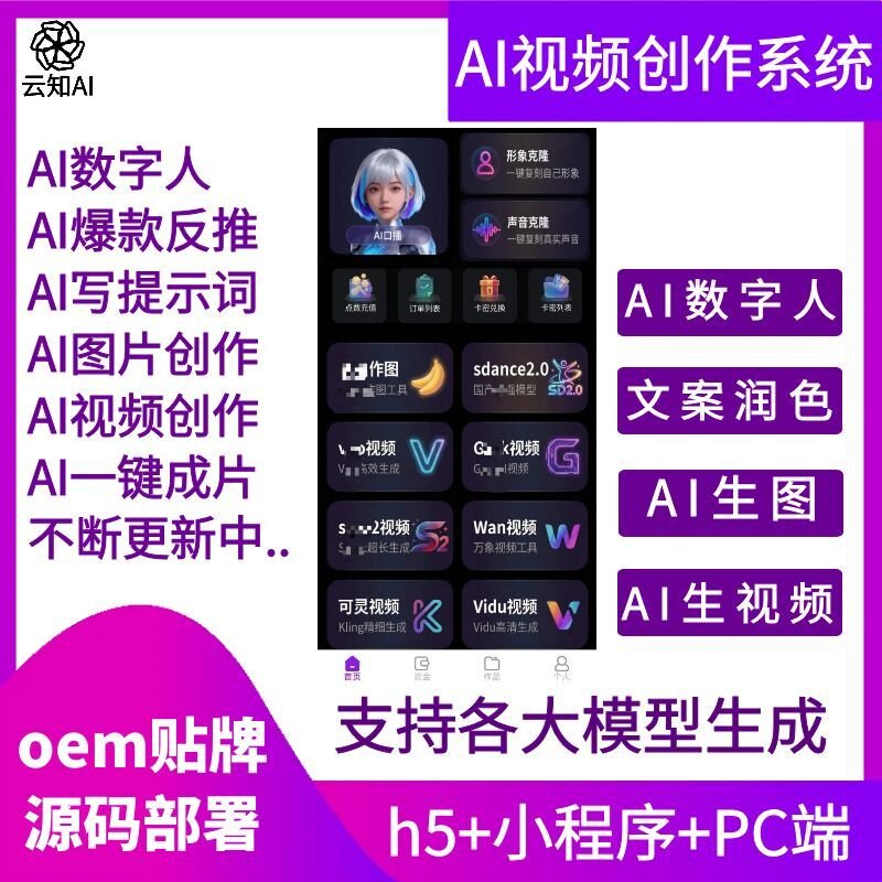 AI视频生成合成创作系统软件探店带货seedance20模型工具贴牌源码