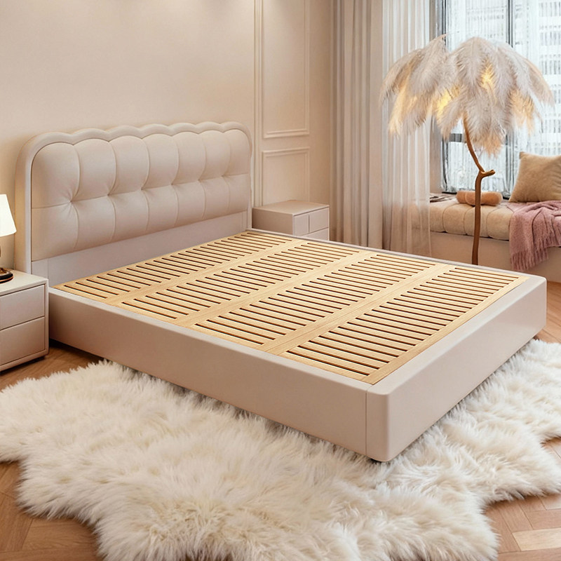 奶油风真皮床主卧双人床储物婚床