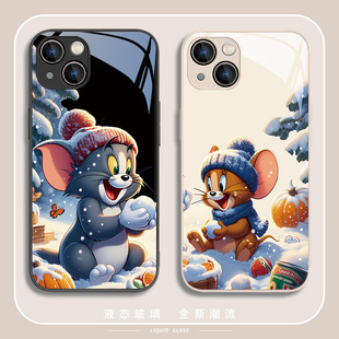 xsmax冬季 趣味猫和老鼠适用苹果15ProMax手机壳17 iPhone14新款 13情侣款 12mini治愈8plus可爱小众xr玻璃套