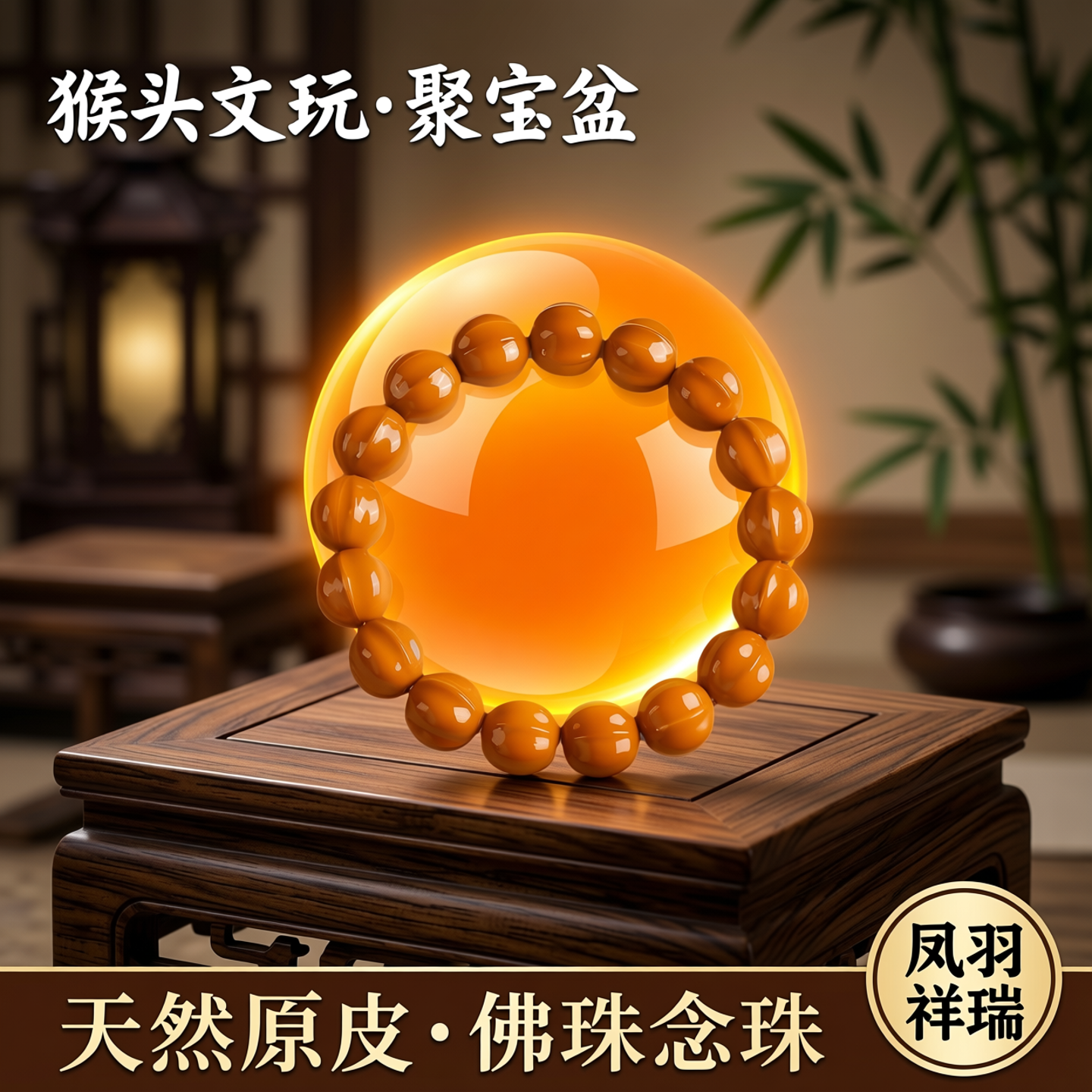 猴头手串高端土豪猴头文玩手串原皮南瓜原色聚宝盆凤羽佛珠念珠