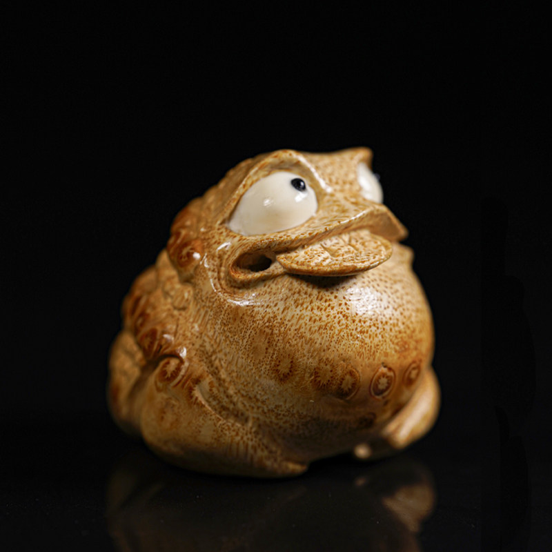 艺竹情竹根雕大眼金蟾实心竹玉化手工手把件雕刻家居摆件玉竹把件