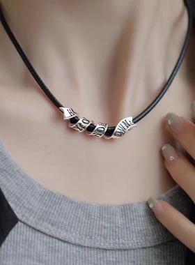 925银复古新中式缎带信念项链皮绳吊坠女百搭简约小众设计高级感