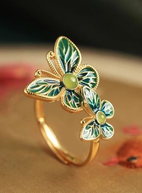 新中式中国风蝴蝶款开口戒指环女