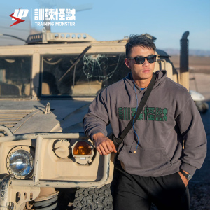 UP训练怪兽贴布绣套头运动健身服训练连帽上衣春休闲宽松长袖卫衣