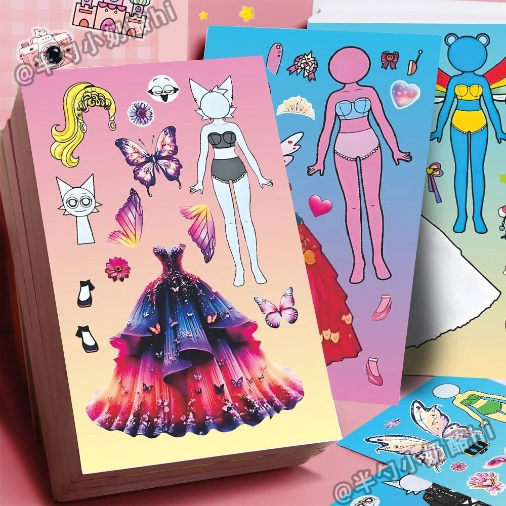 8张节奏盒子sprunki换装贴纸新款女孩公主裙创意益智游戏拼贴贴画