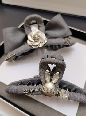 高级感灰色气质减龄蝴蝶结发夹女后脑勺盘发抓夹子头饰鲨鱼夹爪子