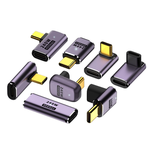 尚优琦USB4转接头TypeC公对母笔记本电脑40G高速雷电3/4数据线延长90度L形U型直角弯头PD3.1快充240W转换器头