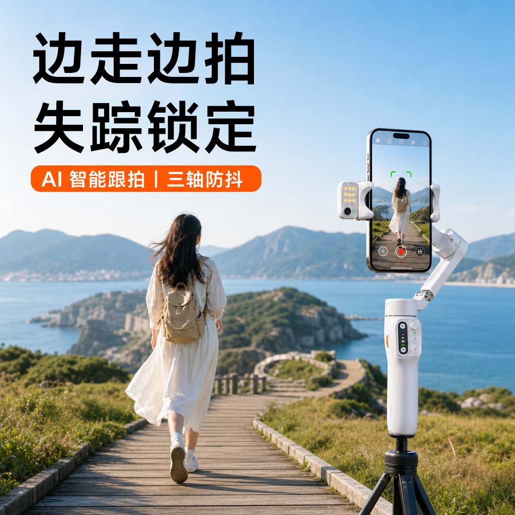 浩瀚V3旅拍神器三轴防抖手持云台手机稳定器跟拍全自动360度旋转自拍杆摄视频Vlog直播出游旅行三脚支架设备