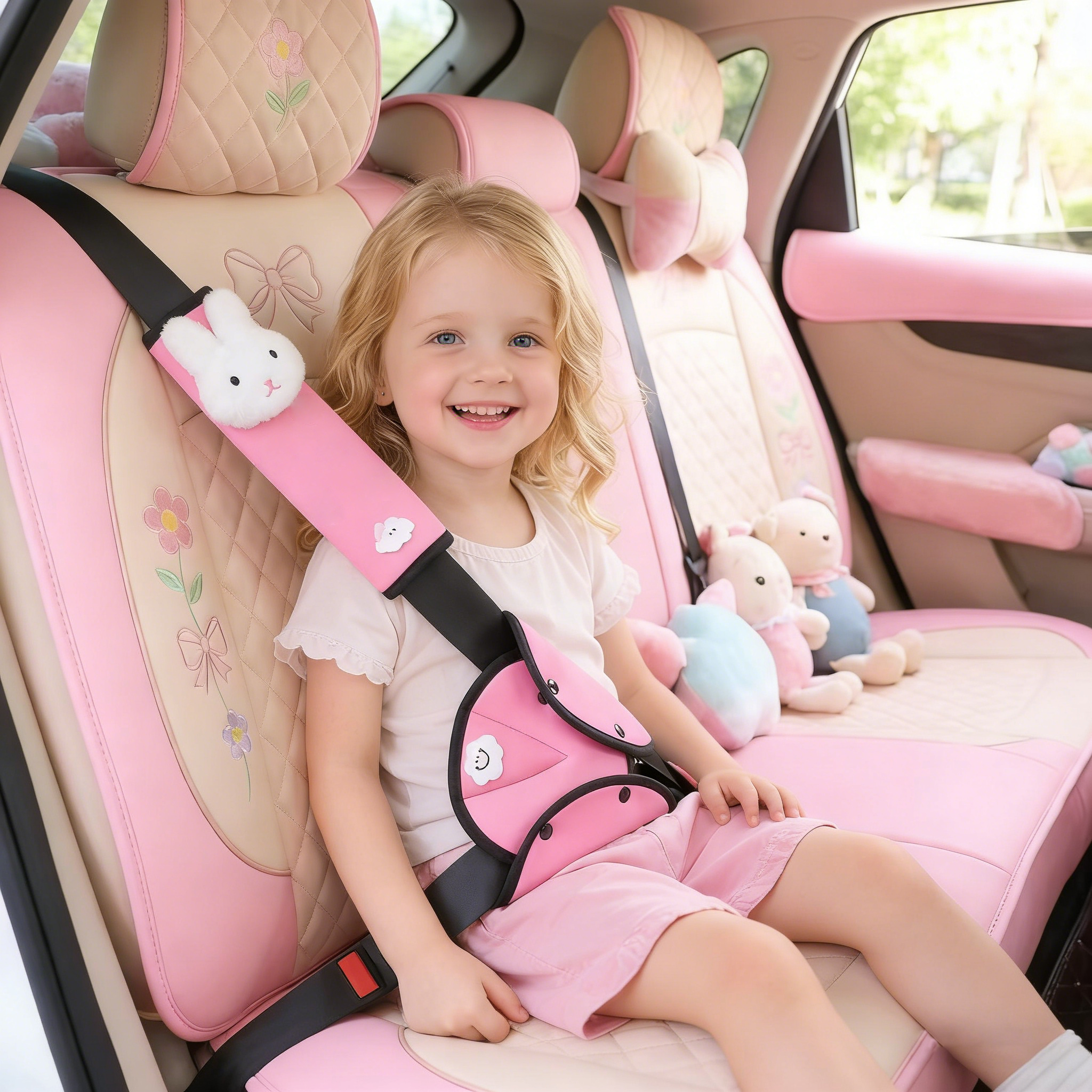 儿童汽车安全带护肩套可爱卡通玩偶防勒脖宝宝护肚盘防撞头保护套