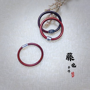 西藏鸡血藤戒指女男单身情侣对戒古风素尾戒手饰小指本命年手工