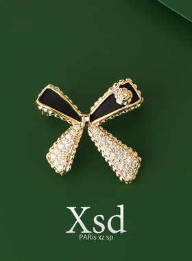 小香风黑色蝴蝶结胸针高档女精致胸花别针小众设计感西装时尚配饰