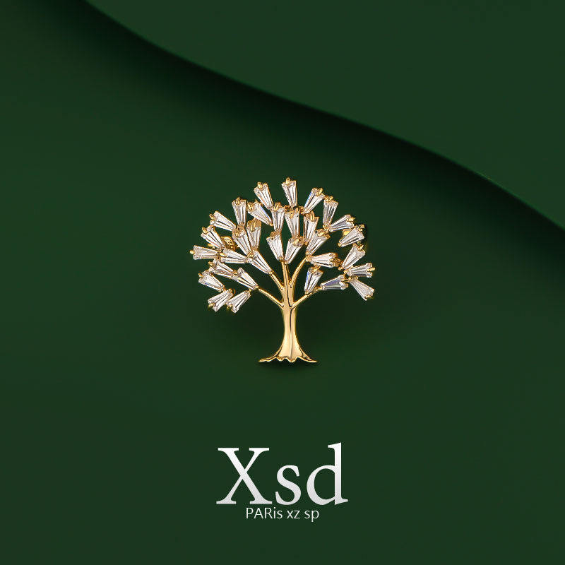 发财树胸针高档女轻奢锆石简约胸花高级感西装别针新款潮时尚配饰