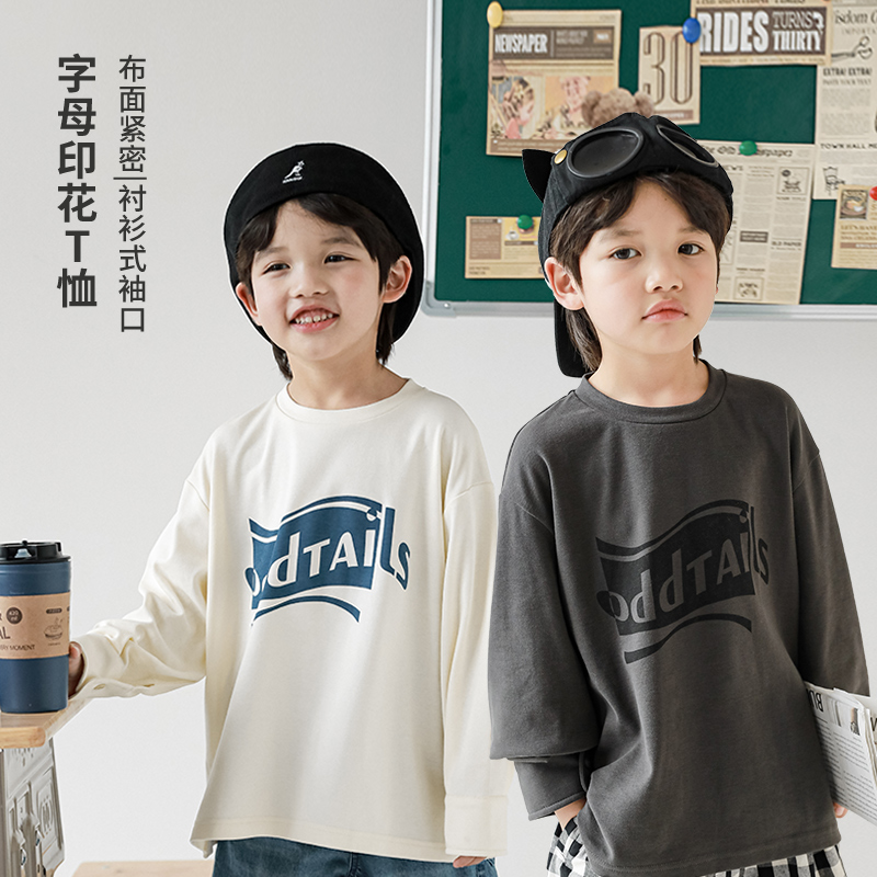oddtails圆领印花休闲长袖T恤