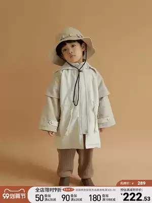 oddtails Boy Contrast Splice Windbreaker 2021 Autumn and Winter New Tong Tong Thick Mid-Long Edition Hooded Coat