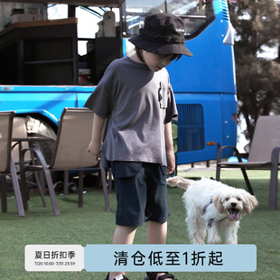 上衣 oddtails 男童针织短袖 T恤2025春夏新款 中大童宽松纯色落肩袖