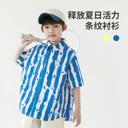 oddtails男童油画风短袖衬衫纯棉2025新款儿童装衬衣男孩夏季上衣
