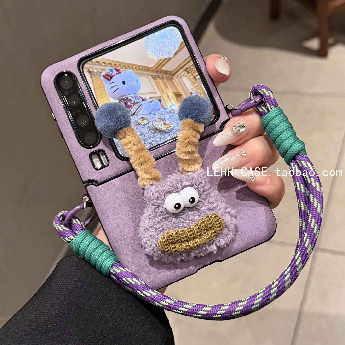 适用华为PuraX折叠屏手机壳小米mixflip2壳膜一体三星zflip6/7FE毛绒公仔荣耀MagicVFlip2斜挎手提pocket2女