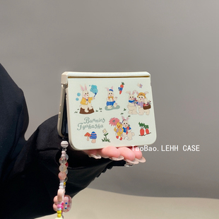 ins韩风小兔适用华为PuraX折叠屏手机壳小米mixflip2铰链全包三星zflip6/7FE闪粉烤漆pocket2手提挂绳nova女