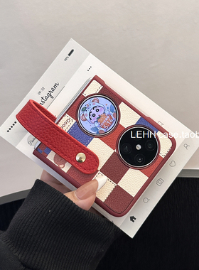 腕带红白格子适用华为pocket2/puraX手机壳小米mixflip女款三星zflip6/5折叠屏手机套oppofindn3flip新款nova