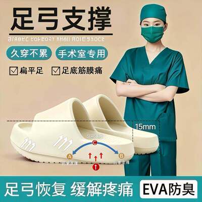 足弓支撑厚底家居室内凉拖鞋女前高后低骨盆前倾负跟鞋防臭外穿鞋