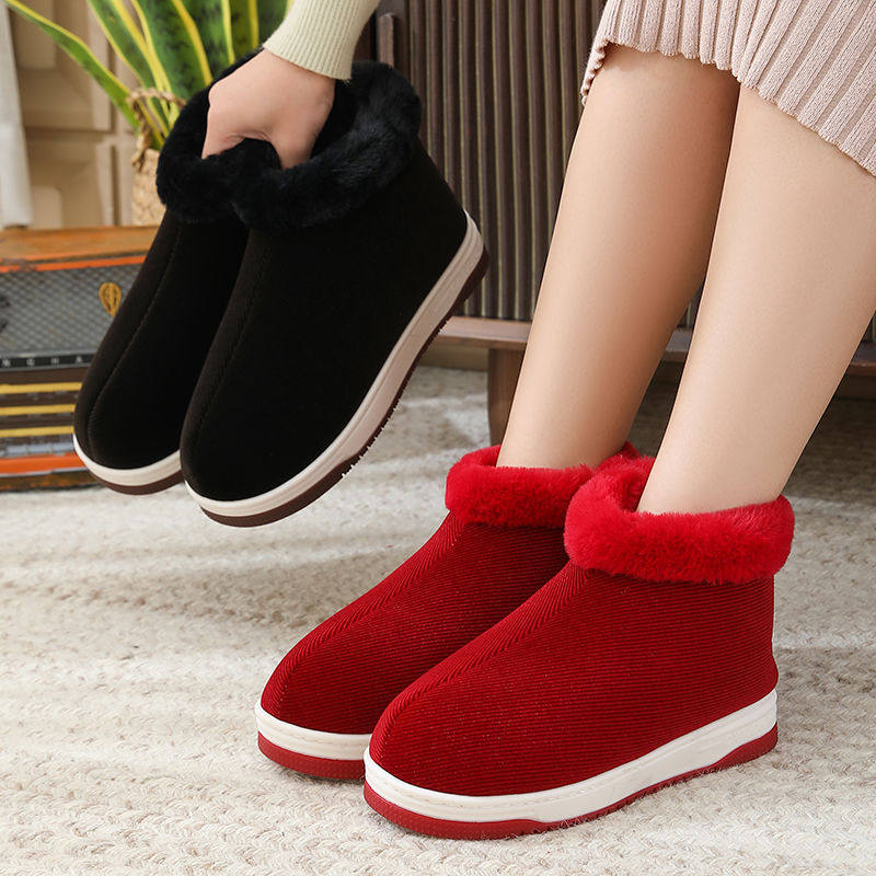 冬季保暖棉拖鞋中老年防滑男款女士加绒外穿室内居家橡胶底鞋厚底