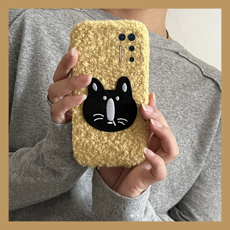 卷毛刺绣猫咪适用坚果r2手机壳pro2秋冬pro3毛绒卡通可爱pro2s毛茸茸r1冬天3毛毛por新款超火全包防摔硅胶女p