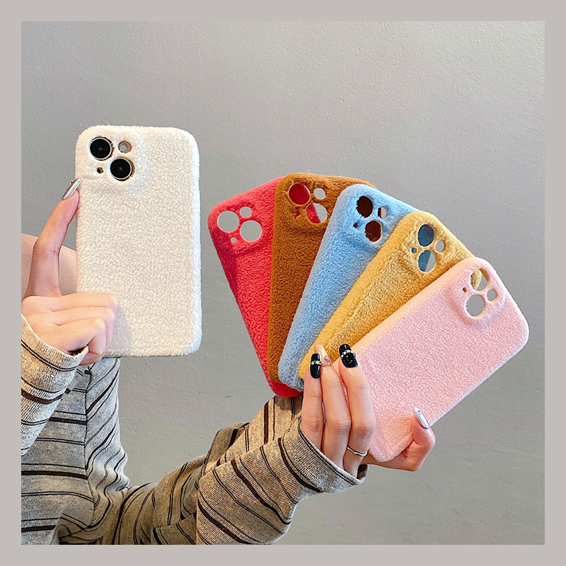 手机壳秋冬毛绒简约纯色保暖泰迪绒毛茸茸