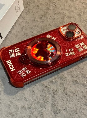 2026旋转小马支架适用oppo一加ace6手机壳1+ace6新年红色0pp0闪粉卡通十oneplus马年立体新款防摔硅胶软壳女p