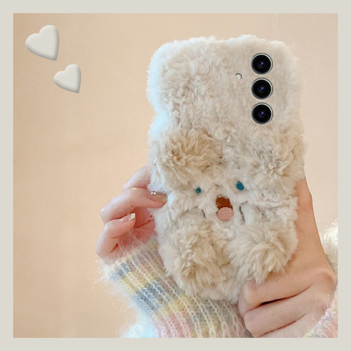 手机壳秋冬毛绒毛茸茸立体卡通趣味刺绣小狗