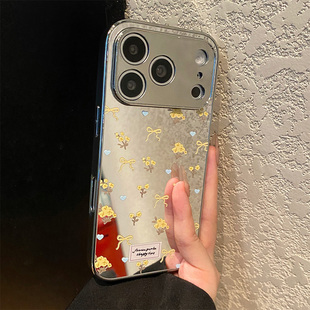 ins风蝴蝶结花朵适用苹果17手机壳iPhone16promax电镀15pro镜面14plus带13挂链12夏天11镜子air女se3/xr/8p/7