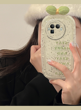 泼墨立体蝴蝶结适用oppo真我gt8手机壳gt8pro毛绒por秋冬realme韩系0ppo绿色小清新绒布冬天毛茸茸新款防摔女
