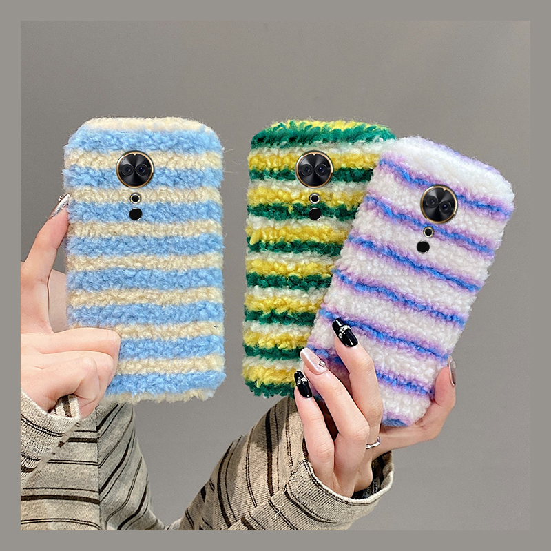 手机壳秋冬毛绒ins风拼色撞色彩色条纹线条