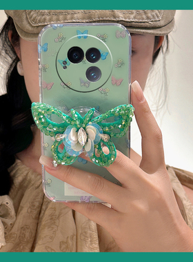 适用vivoxfold3pro手机壳xfold3立体xfold2水钻xfold+绿色xflip折叠屏xfold十vivo蝴蝶带支架韩系小清新硅胶p