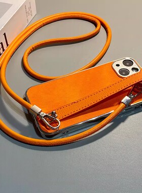 橙色牛仔纹适用苹果17pro手机壳华为mate80简约nova15纯色vivos50腕带opporeno15挂绳小米17斜挎红米k90可背p