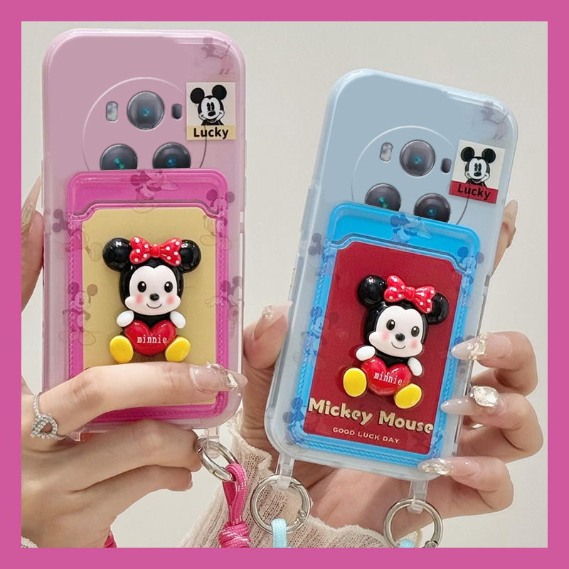 手机壳硅胶卡通动漫立体米奇米妮带卡包挂链