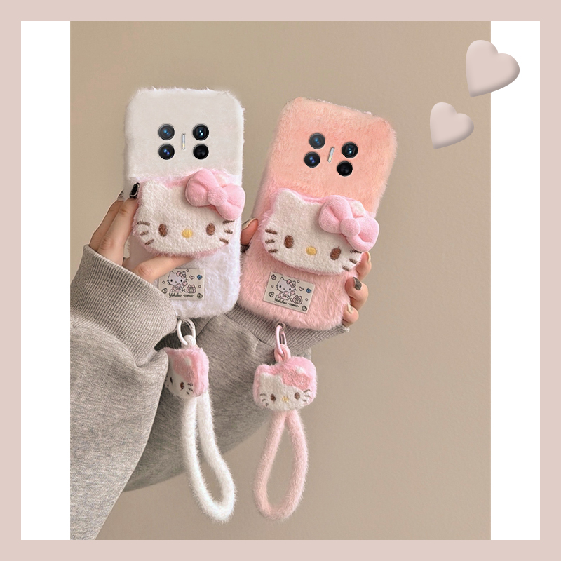手机壳秋冬毛绒蝴蝶结KT猫凯蒂猫挂件尼龙绳