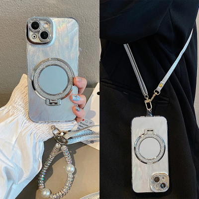 适用苹果16手机壳小米15/14华为pura70可斜挎mate60pro立体nova13闪粉vivos20镜子x200支架opporeno13带挂绳p