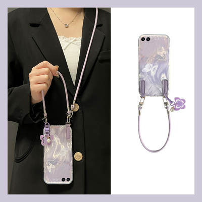 适用三星zflip7手机壳zflip7fe可斜挎zfold7晕染折叠屏紫色galaxy蝴蝶带挂件手绳挂绳韩系羽纱新款硅胶软壳女