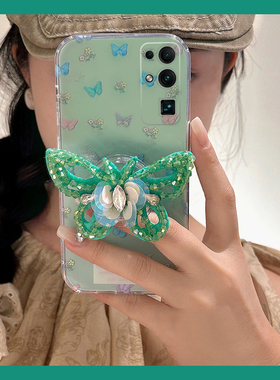 适用华为荣耀v30pro手机壳x20se立体20s水钻v10绿色x10max蝴蝶10i带play4t支架8x韩系9x小清新honor硅胶软壳p