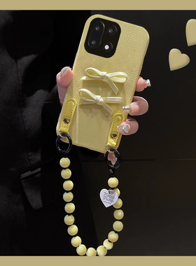 适用oppo一加ace6手机壳1+15可斜挎0pp0皮纹立体十oneplus蝴蝶结带挂绳十五挂链黄色韩系新款全包防摔硅胶女p