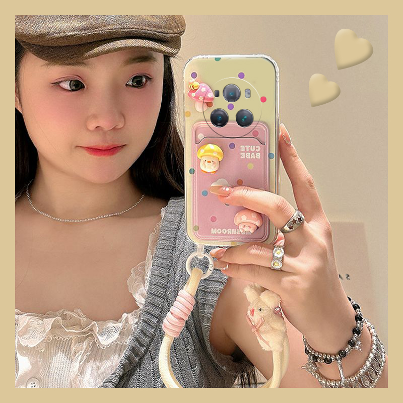 手机壳硅胶卡通动漫立体蘑菇卡包带手链挂链