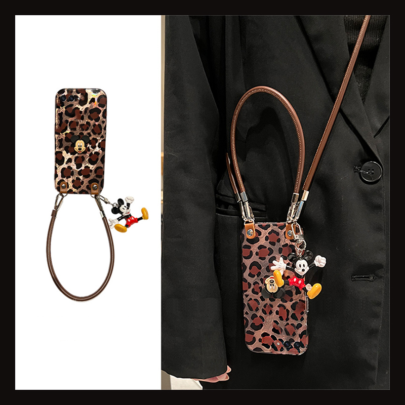 手机壳硅胶冰川纹豹纹立体卡通米奇带挂件