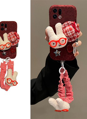 毛绒米菲兔适用oppofindx9plus手机壳findx8s+秋冬x7ultra红色k13s绒布k13turbopro带k12x挂件十0pp0挂链卡通
