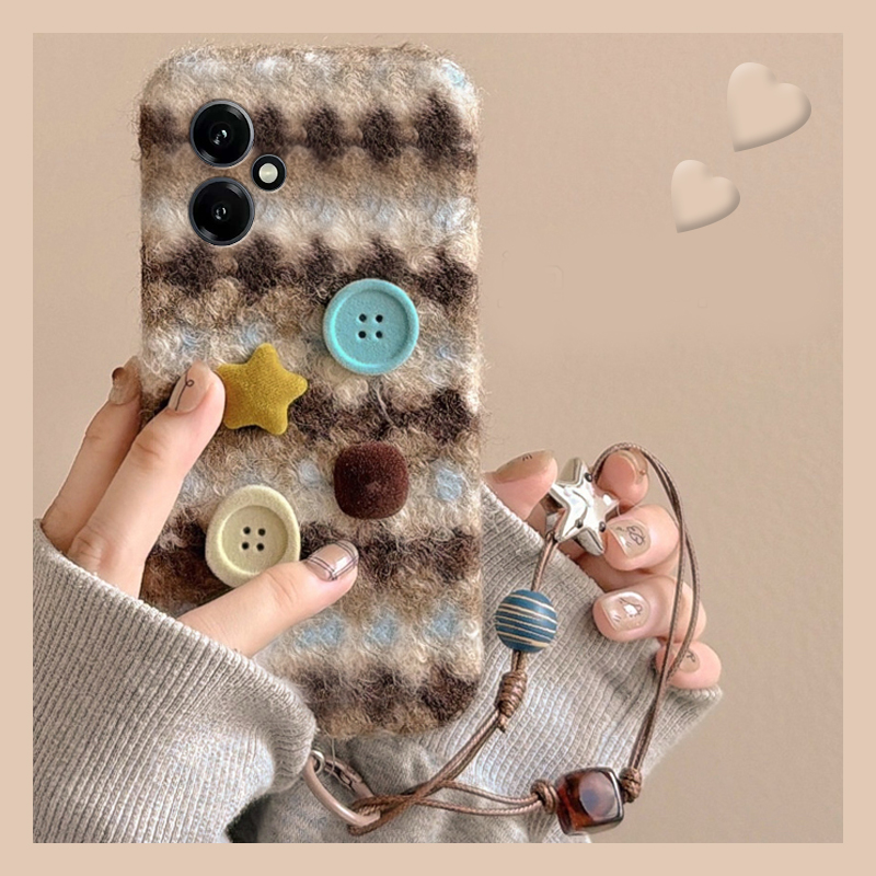 适用华为荣耀400手机壳300星星纽扣90秋冬季80pro+毛绒绒x50i毛毛畅玩50plus条纹x60十power立体200冬天gtpro