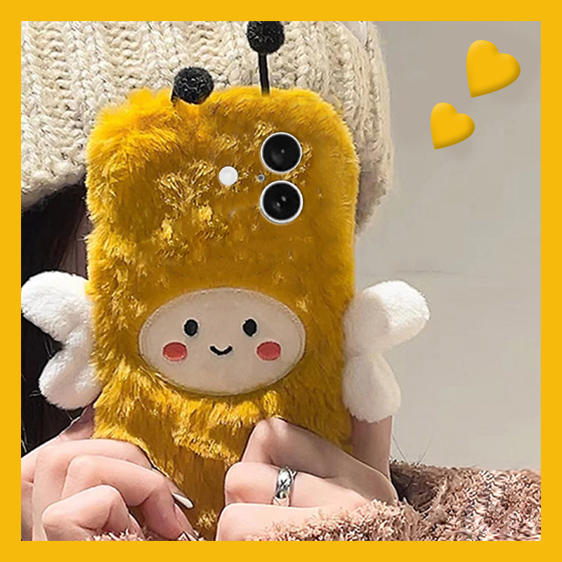 手机壳秋冬毛绒卡通趣味立体刺绣小蜜蜂