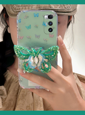 适用小米mixflip手机壳mixfold4立体mixfold3水钻mixfold2绿色mixfold折叠屏蝴蝶带支架韩系小清新硬壳手机套
