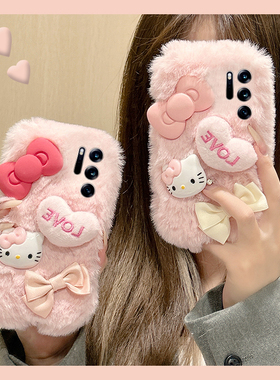 毛绒蝴蝶结kt猫适用oppofindn5手机壳findn2秋冬findn2flip立体爱心findn3凯蒂猫n3flip折叠屏oppo卡通硬壳女