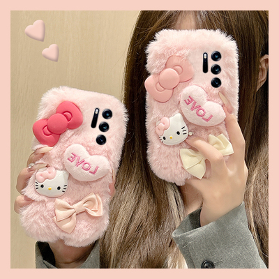 毛绒蝴蝶结kt猫适用oppofindn5手机壳findn2秋冬findn2flip立体爱心findn3凯蒂猫n3flip折叠屏oppo卡通硬壳女