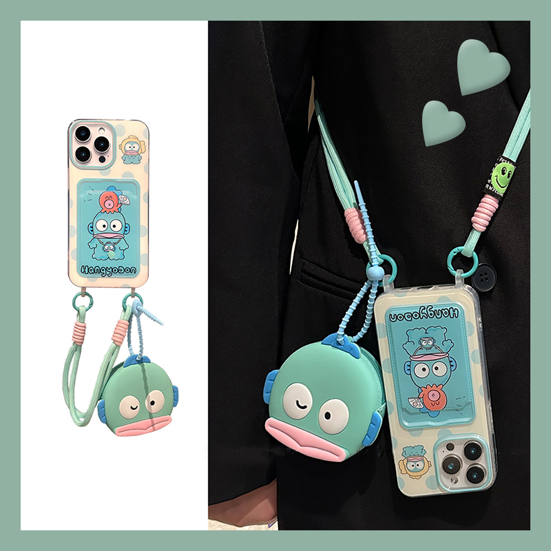 手机壳插卡小丑鱼卡套零钱包背带斜挎挂绳
